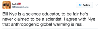 Luke's tweet about Bill Nye